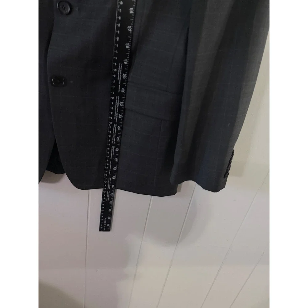 Tommy Hilfiger Blazer Mens 38R TH Flex Gray Windowpane Plaid Wool Blend EUC